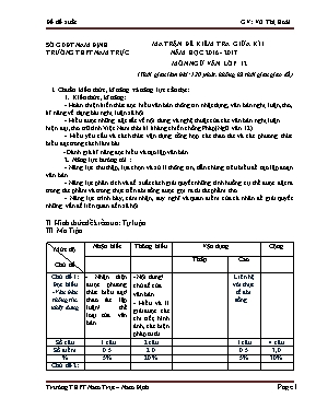 Đề kiểm tra giữa học kì I Ngữ văn lớp 12 - Năm học 2016-2017 - Vũ Thị Hoài